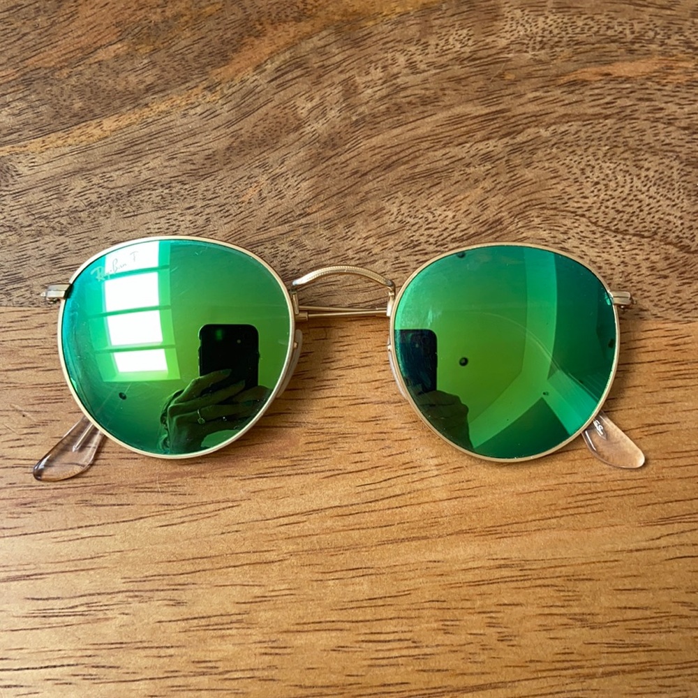 Ray-Ban Polarized Green Flash Round Sunglasses